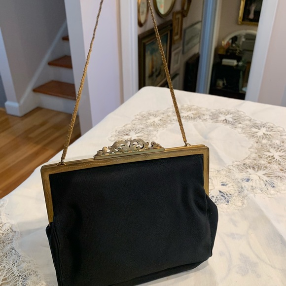 Antique Victorian petit point needlepoint brass Evening Purse